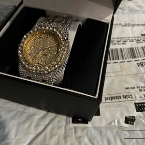 Men's Gold & Silver Pavé Crystal Watch - Unbranded